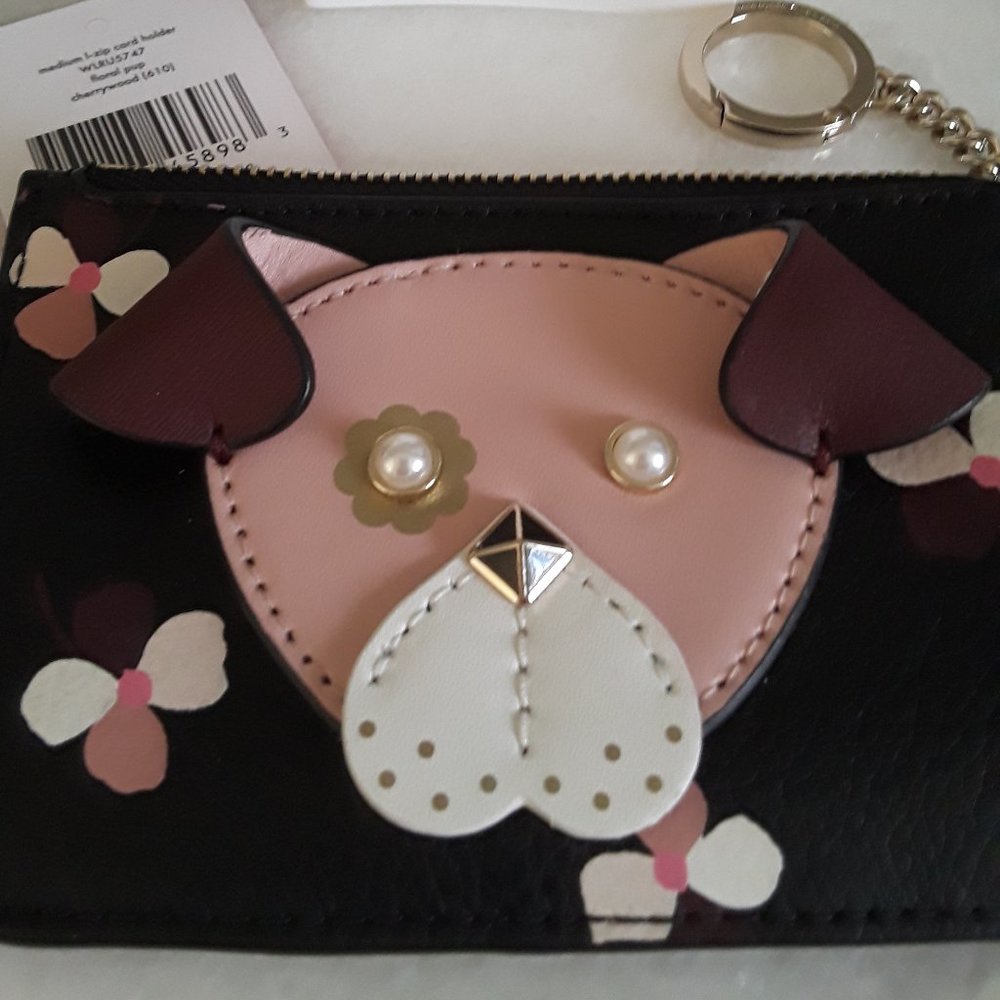 SOLD  TWO (2) Kate Spade Zip Card Holder Coin Wallets  Floral Pup
